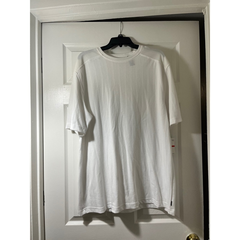 Axcess Claiborne Mens XXL White Vertical Ribbed Short Sleeve Crew Neck Tee NEW